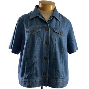 Sag Harbor Jacket Womens 18W Blue Denim Short Sleeve Button Front Jean